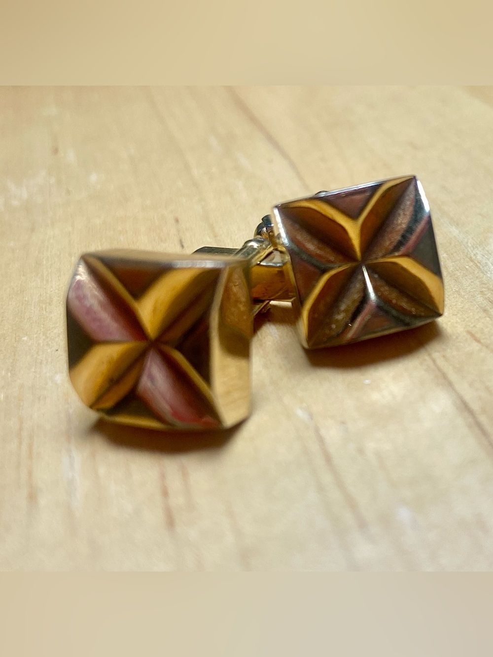 Vintage Gold toned Geometric Men's Cufflinks Jewelry Square Design Signed Anson